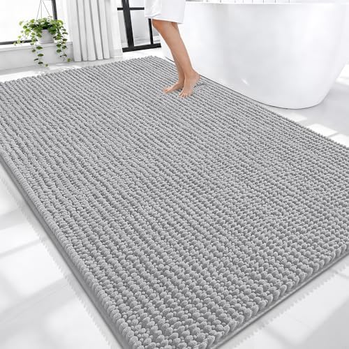 OLANLY Thick Chenille Large Bathroom Rugs Mats 70x46, Light Grey