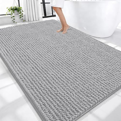 OLANLY Thick Chenille Large Bathroom Rugs Mats 70x46, Light Grey