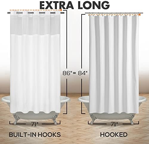 River Dream Extra Long No Hook Shower Curtain with Snap-in Liner, White