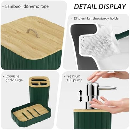 Bathroom Accessories Set - 10PC Bathroom Set, Green Bathroom Set, Bathroom Accessories Set, Toilet Brush, Bathroom Trash Can & Soap Dispenser