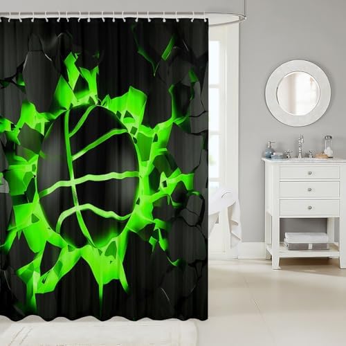 jejeloiu Basketball Bath Curtain Boys Girls 72"x72" Gaming Sports Shower Curtain for Kids Women Men Waterproof Green Ombre Bathroom Shower Curtain Set Gift for Basketball Lover