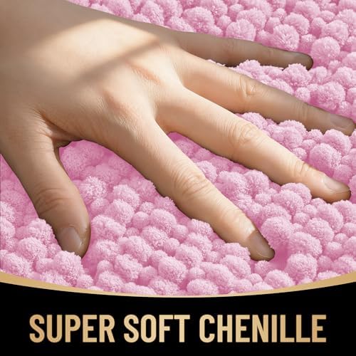 OLANLY Thick Chenille Bathroom Rugs 30x20, Soft Absorbent Bath Mat, Pink