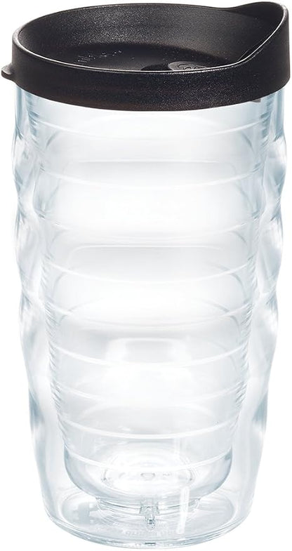Tervis Clear & Colorful Lidded Made in USA Double Walled Insulated Tumbler Travel Cup Keeps Drinks Cold & Hot, 10oz Wavy, Black Lid