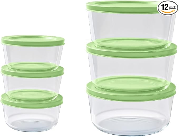 12-Piece Glass Food Storage Containers Set (6 Containers + 6 BPA-Free Lids) | 2-Cup & 4-Cup, Leakproof | Microwave, Freezer, Oven & Dishwasher Safe | Ideal for Meal Prep & Pantry Organization, green