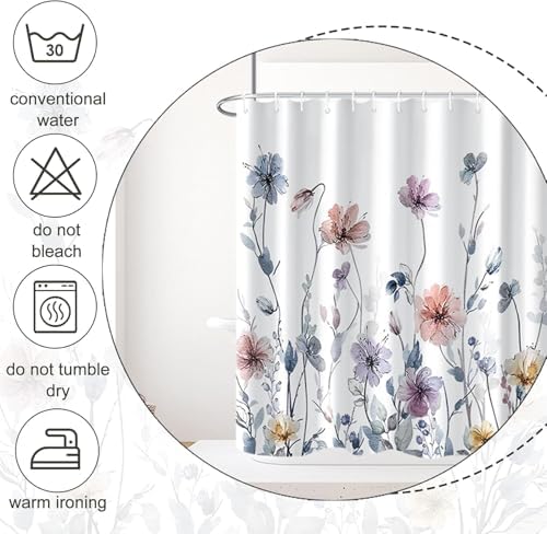 AWERT Wildflower Shower Curtain for Bathroom Watercolor Floral Shower Curtain with Hooks Waterproof Flower Printing Fabric Bathroom Decor 72x84 inch