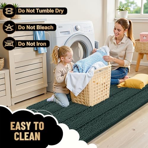 OLANLY Thick Bathroom Rugs 36x24, Soft Chenille Bath Rugs, Blackish Green