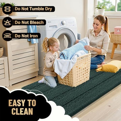 OLANLY Thick Bathroom Rugs 36x24, Soft Chenille Bath Rugs, Blackish Green