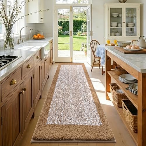 70x24 Long Bathroom Rugs Non Slip Washable, Soft Absorbent Bath Mat Coffee
