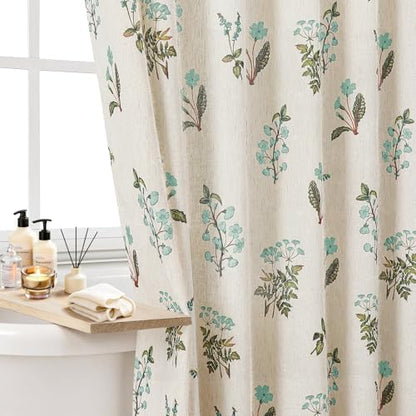 Colorful Star Farmhouse Floral Linen Shower Curtain, Vintage Boho Shower Curtain for Bathroom, French Country Pattern Waterproof Bathroom Curtains, 72" W x 72" L