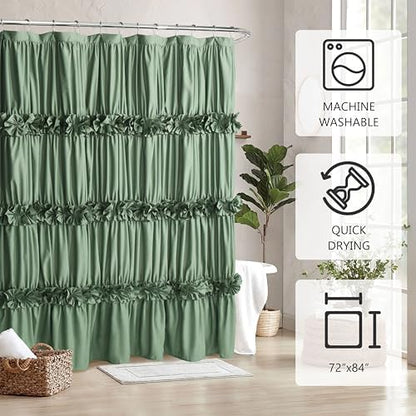 Homechoice Decor Light Green Ruffle Shower Curtain 72“ W x 84” H