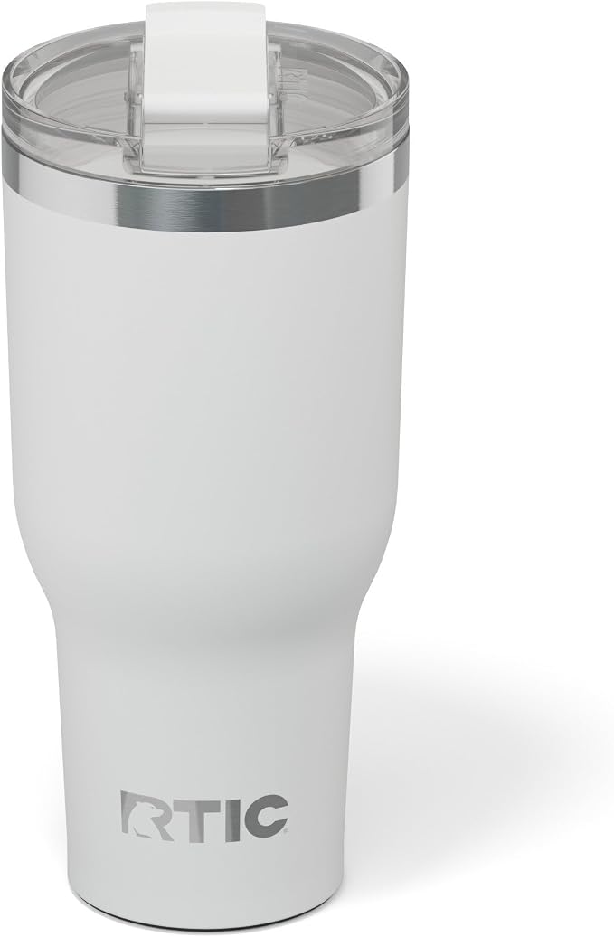 RTIC 40oz Essential Tumbler with Lid, Ceramic Lined, Insulated, Stainless Steel, Metal, Double Wall Vacuum-Insulation, Travel Cup for Iced Coffee, Tea, Hot and Cold Drink, White