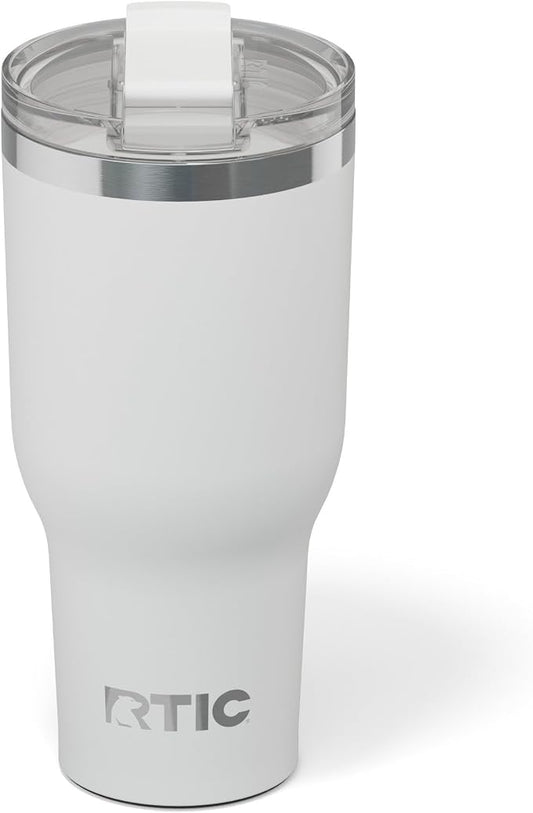 RTIC 40oz Essential Tumbler with Lid, Ceramic Lined, Insulated, Stainless Steel, Metal, Double Wall Vacuum-Insulation, Travel Cup for Iced Coffee, Tea, Hot and Cold Drink, White