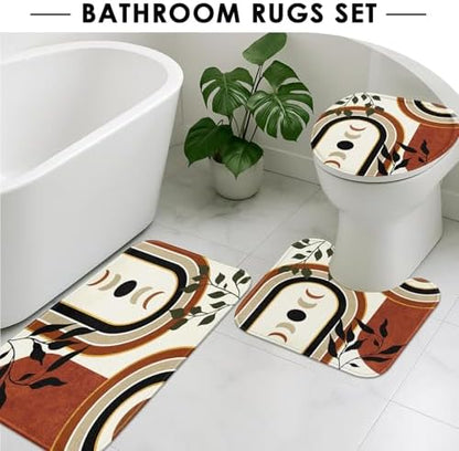 Bathroom Sets with Shower Curtain and Rugs, 4 Pcs, Mid Century Boho