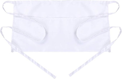 BOHARERS Waist Apron with 3 Pockets - White Waitress Waiter Server Short Apron