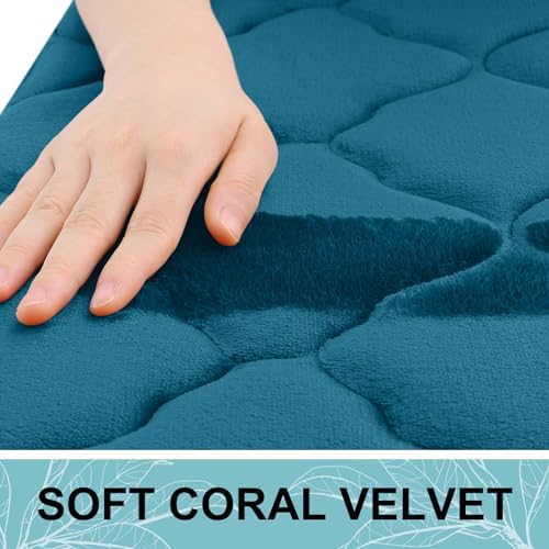 OLANLY Memory Foam Toilet Rugs U-Shaped 24x20, Soft Bath Mat, Peacock Blue