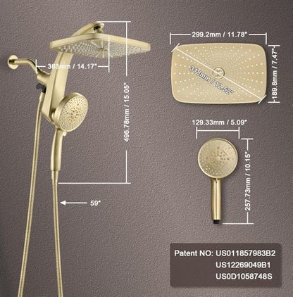 Rain Shower Head with Handheld Showerhead, Glod 1.75GPM 460311