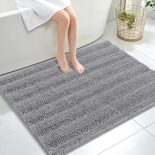 OLANLY Thick Large Bathroom Rugs 40x32, Soft Chenille Bath Rugs, Grey