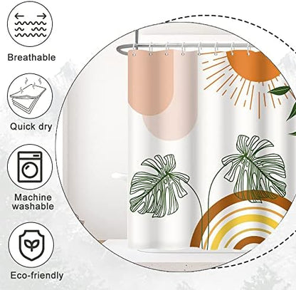 Boho Orange Shower Curtain with Hooks for Bathroom 72x84 Inch