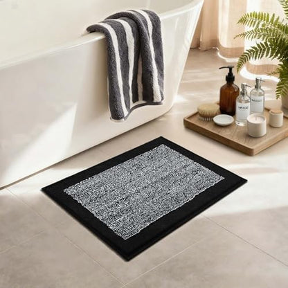 Bathroom Rugs 24x17 Non Slip Washable, Soft Absorbent Bath Mat Black