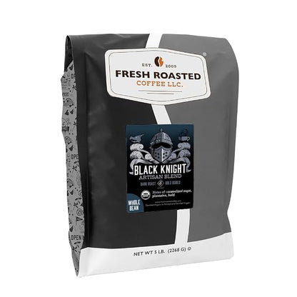 Fresh Roasted Coffee, Organic Black Knight Whole Bean Coffee, Dark Roast, USDA Organic, Kosher, 5 lb (80 oz)
