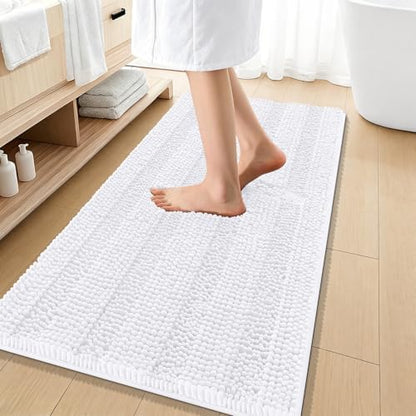 OLANLY Thick Bathroom Runner Rugs 47x20, Soft Chenille Bath Rugs, White