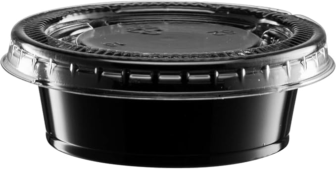 1.5 oz - 100 Sets Black Diposable Plastic Portion Cups With Lids, Small Mini Containers For Portion Controll, Jello Shots, Meal Prep, Sauce Cups, Slime, Condiments Disposable Souffle Cups