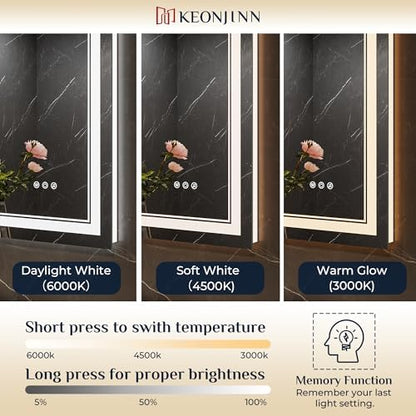 Keonjinn 60 x 36 Inch Lighted Mirrors for Bathroom Wall, Bluetooth Speaker