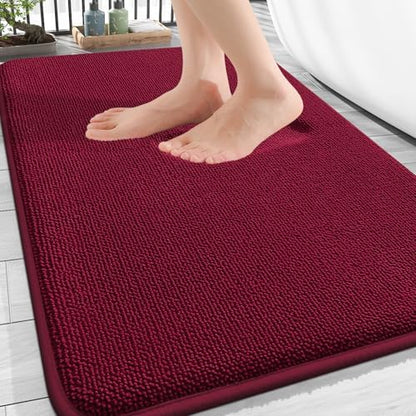 OLANLY Thick Memory Foam Bathroom Rugs 30x20, Absorbent Bath Mat, Burgundy