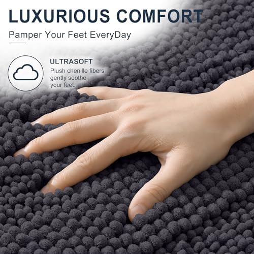 Smiry Thick Chenille Large Bathroom Runner Rugs 50x30, Bath Mat, Dark Grey