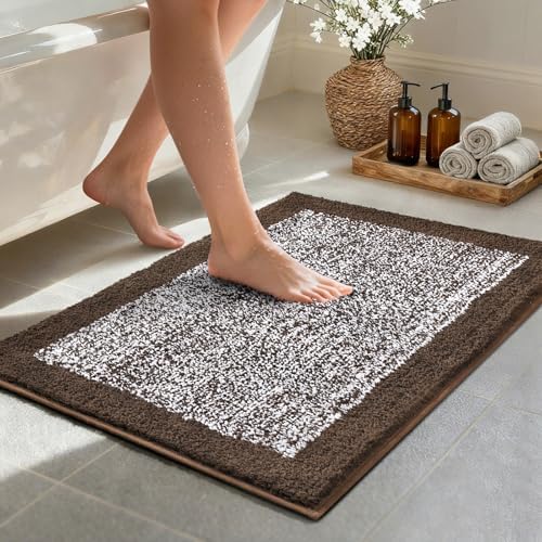 Bathroom Rugs 30x20 Non Slip Washable, Soft Absorbent Bath Mat Brown