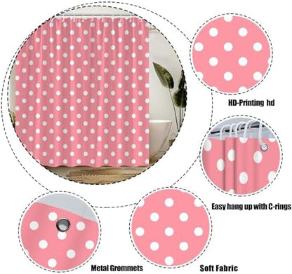 Polka Dot Shower Curtain Pink Retro Spot Vintage Fabric Decorative Bathroom Curtains with Hooks,70" Wx84 H