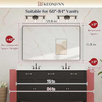 Keonjinn 60 x 36 Inch Brushed Nickel Bathroom Vanity Mirror, Tempered Glass