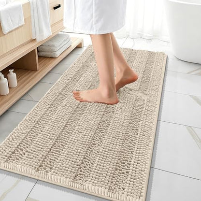 OLANLY Thick Bathroom Runner Rugs 47x20, Soft Chenille Long Bath Rugs, Sand