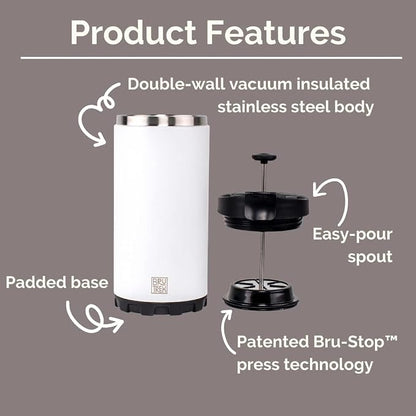 BruTrek® by Planetary Design Steel Toe 3.0 Travel Coffee Press - Brew 20 fl.oz On The Go - No Spill Lid, Double Wall Vacuum Insulated Stays Hot for Hours, French Press Coffee (Red Rock)