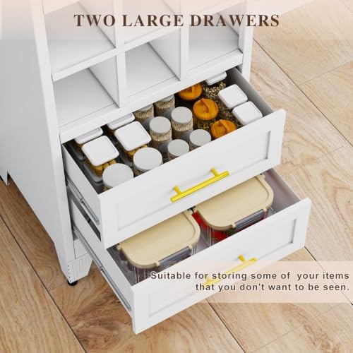 Tall Metal Narrow Storage Cabinet 67" H with 2 Drawer,White Kitchen Pantry Cabinets with 2 Adjustable Shelves and Door,Cuby Storage Orgainzer,Tall Bathroom Cabinet for Kitchen, Home Office,Dining Room