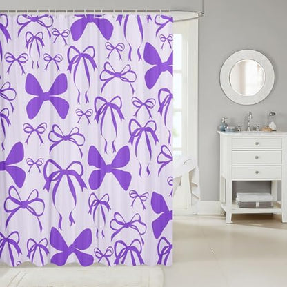 jejeloiu Cute Bowknot Shower Curtain for Bathroom Decor 72"x72" Purple Girls Bow Bath Curtain Kawaii Bathroom Accessories Waterproof Polyester Fabric with 12 Hooks for Stalls Bathtubs Princess Decor
