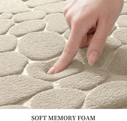 YIHOUSE Memory Foam Bath Mat Cobblestone Bathroom Rugs Super Water Absorbent Bath Mats for Bathroom Machine Washable Bath Rugs(24 x 36,Khaki)