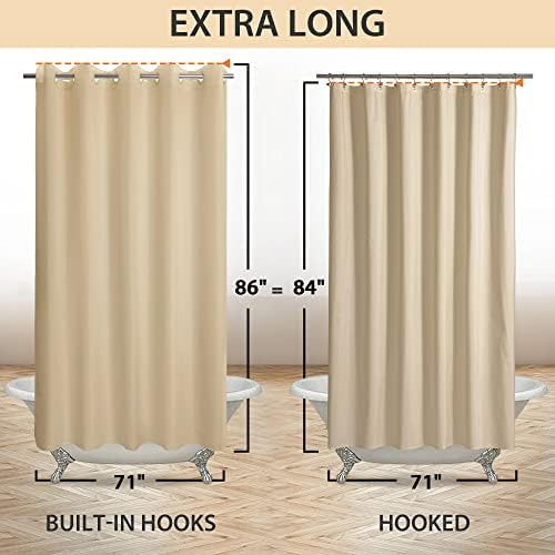 River Dream Extra Long Shower Curtain No Hooks or Liner Needed, Beige