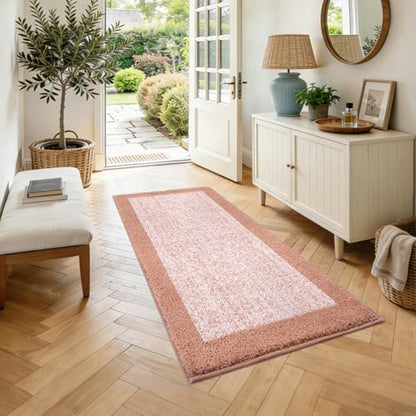 48x24 Long Bathroom Rugs Non Slip Washable, Soft Absorbent Bath Mat Pink