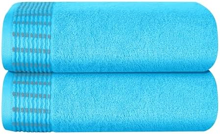 BELIZZI HOME Cotton 2 Pack Oversized Bath Towel Set 28x55 inches, Large Bath Towels, Ultra Absorbant Compact Quickdry & Lightweight Towel, Ideal for Gym Travel Camp Pool - Turquoise Blue