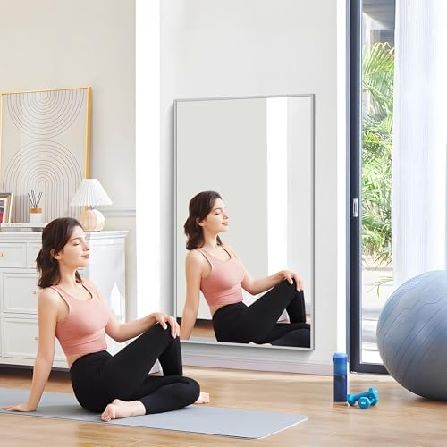 COFENY 36x55inch Bathroom Mirror, Silver Rectangle Mirror with Thin Metal Frame, Large Rectangular Wall Mirrors for Bathroom, Living Room, Hair Salon, Big Mirror Hang Horizontal/Vertical