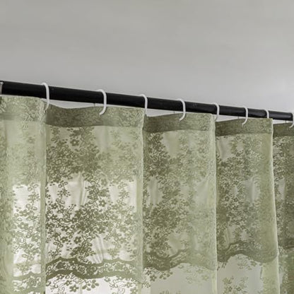 Sage Green Shower Curtain for Bathroom, 72x72, Lace with Attached Valance,