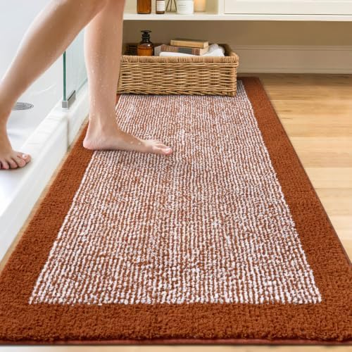 70x24 Bathroom Rugs Non Slip Washable, Soft Absorbent Bath Mat Coral Orange