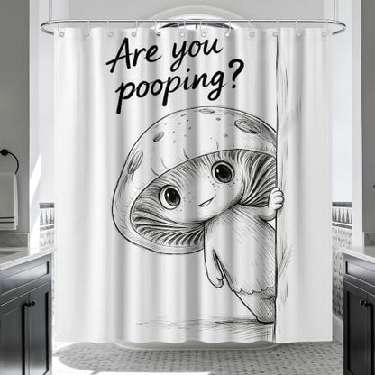Extra Tall Shower Curtain XL Black and White Mushroom, 70 x 96 Inchs