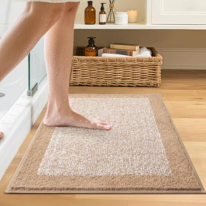 Bathroom Rugs 24x17 Non Slip Washable, Soft Absorbent Bath Mat Beige