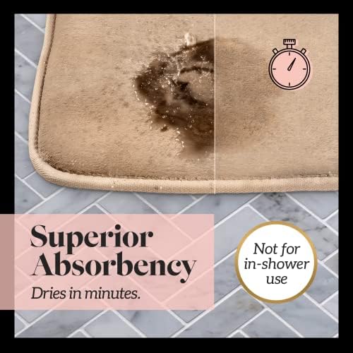 Memory Foam Bath Mat Non Slip Absorbent Super Cozy Velvet Bathroom Rug Carpet (20 inches X 32 inches, Beige)