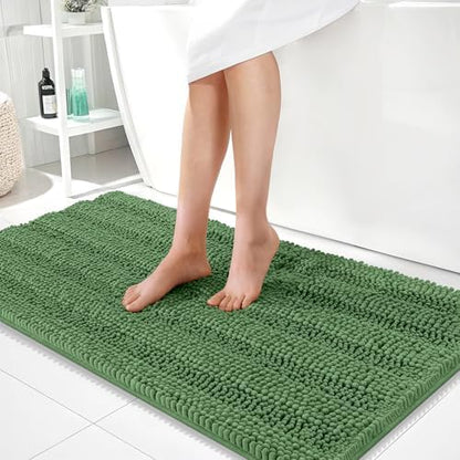 OLANLY Thick Bathroom Runner Rugs 44x24, Chenille Bath Rugs, Olive Green