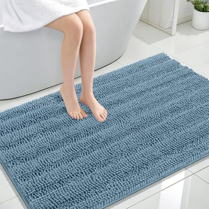 OLANLY Thick Large Bathroom Rugs 47x32, Soft Chenille Bath Rugs, Airy Blue