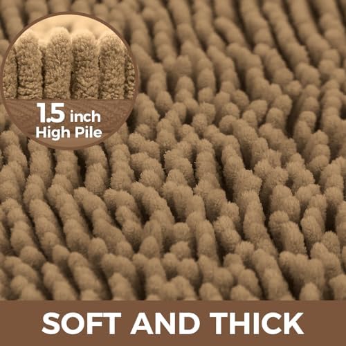 Bcoimo Bath Rug Mat,70x24 Chenille Non Slip Tan Long Bathroom Runner Rugs