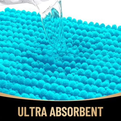OLANLY Thick Chenille Absorbent Bathroom Rugs Mat 36x24, Aqua Sky
